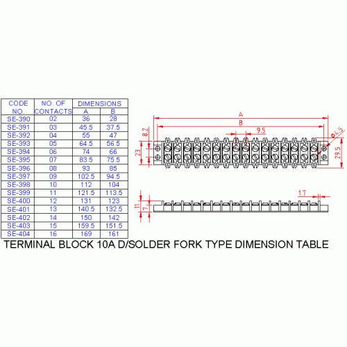 SE400 Terminal Block Double Solder Fork Type 10A 12 Way SE400 Terminal Block Double Solder Fork Type 10A 12 Way